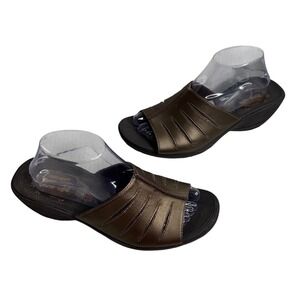 Skechers Tone-ups Metallic Bronze Leather Slide Sandals Women's 10 SN 38866 boho